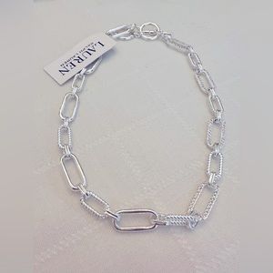 NWT RALPH LAUREN SILVER NECKLACE WITH CUBIC ZIRCONIA GEMS & MATCHING BRACELET